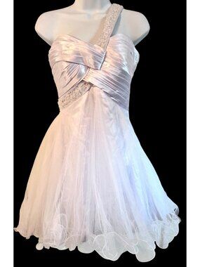 One-Shoulder White Satin & Tulle Wedding‎ Dress SZ S